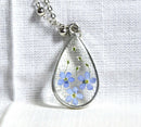 Necklace with forget-me-not flowers, resin jewel with myosotis flowers