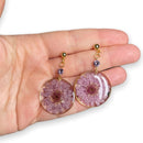 Resin dangle earrings with real pressed flowers and cubic zirconia, Purple daisy earrings, Perfect gift for sister