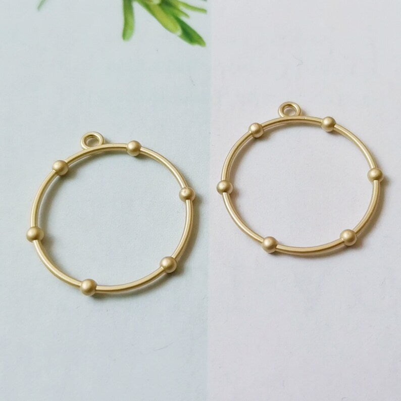 10pcs Matt Gold Plated Round Circle Charm, Alloy Charm, Jewelry Making Materials