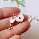 6pcs High Quality Real Gold Plated Lock and Key Charm, Enamel Heart Key Pendant, Nickel free