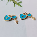 6pcs High Quality Real Gold Plated Lock and Key Charm, Enamel Heart Key Pendant, Nickel free