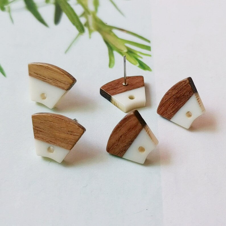 10pcs Fan-shaped Wood Earrings, Earrings Post, Trapezoid Wood Earrings Studs,Diy Jewelry Accessories Craft Supplies