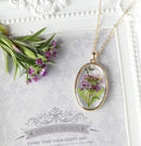 Pressed Natural Purple Flower With Butterfly Oval Shape Resin Necklace Mother's Day Gift