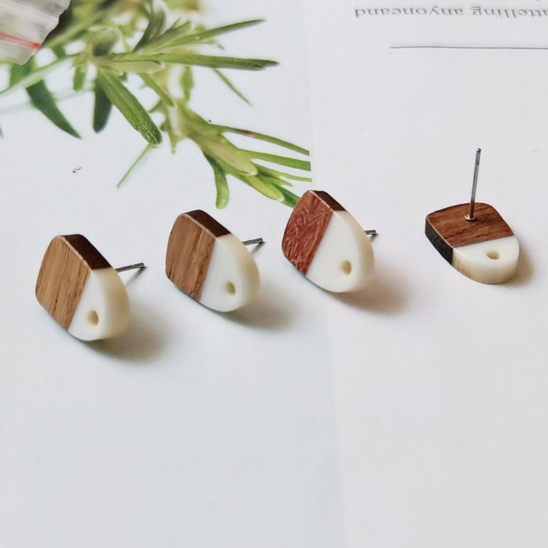 10pcs Fan-shaped Wood Earrings, Earrings Post, Trapezoid Wood Earrings Studs,Diy Jewelry Accessories Craft Supplies