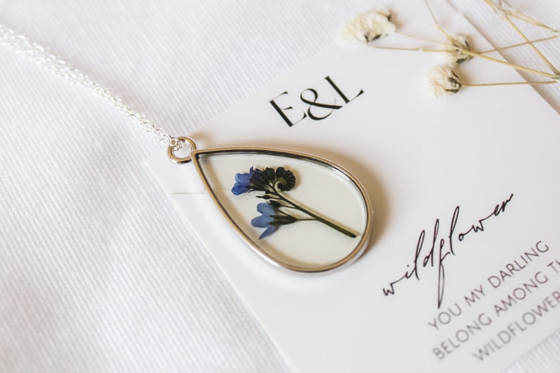 Forget-Me-Not Teardrop Pendant Wildflower Necklace | Resin Necklace | Dried Wildflowers | Mother's Day Gift | Real Flower Jewelry