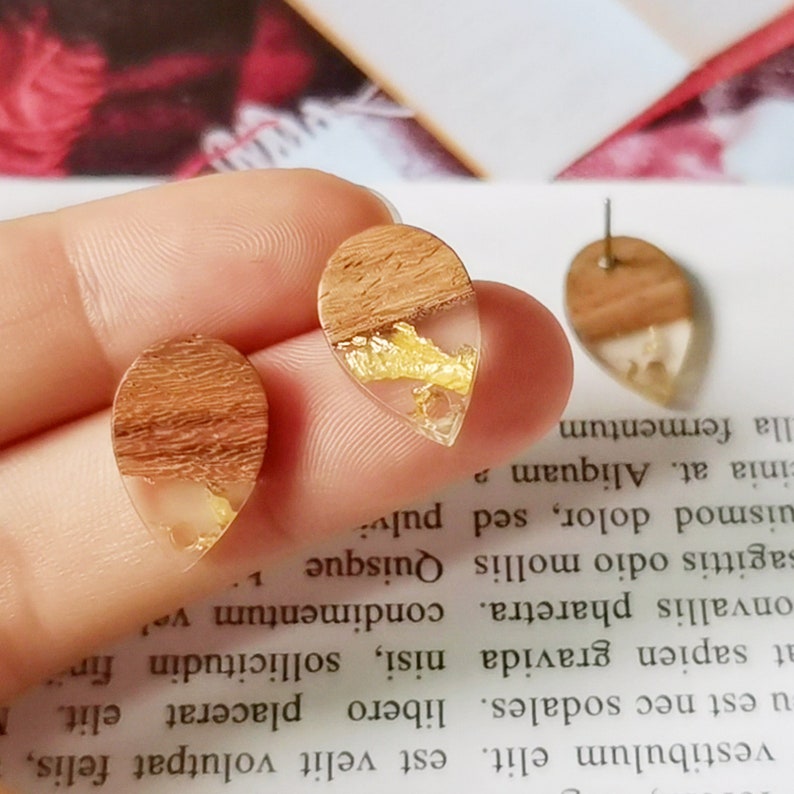 10pcs Wood Earrings, Earrings Post, Teardrop Wood Earrings Studs,Diy Jewelry Accessories Craft Supplies