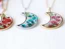 Handmade Pressed Flower Real Flower Floral Baby's Breath Crescent Moon Resin Necklace Mother's Day Gift for women girls