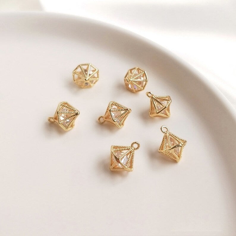 10pcs gold cone cz pave charm pendant, Zircon pendant, DIY Jewelry Making