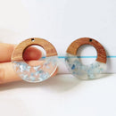 4pcs Epoxy Resin Pendants, Semi Translucent White Resin Findings, Wood and Resin Pendant, Color Blocked, Large Round Charm