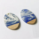 4pcs Epoxy Resin Pendants, Semi Translucent White Resin Findings, Wood and Resin Pendant, Color Blocked, Oval Charm