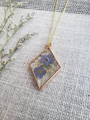 Pressed Flower Necklace, Forget Me Not Jewelry, Bridal Necklace, Necklaces for Women, Handmade Jewelry, Gold chain necklace, Grief Gift