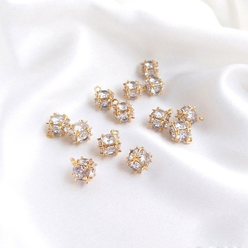 10pcs cz pave charm pendant, Zircon pendant, gold plated, real gold zircon pendant, diy handmade jewelry bracelet pendant