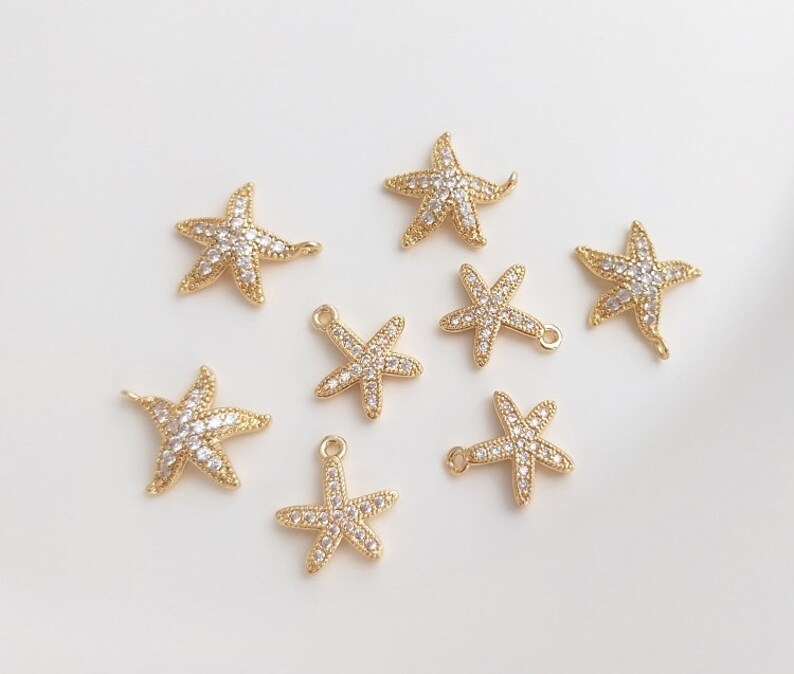 10pcs starfish CZ Pave Charm Pendant, starfish Zircon Pendant, starfish Jewelry Making, Zircon Material Craft Supplies