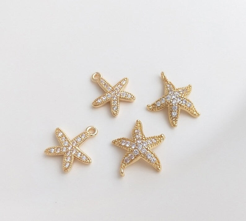 10pcs starfish CZ Pave Charm Pendant, starfish Zircon Pendant, starfish Jewelry Making, Zircon Material Craft Supplies