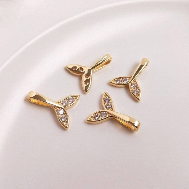 10pcs Mermaid Tail CZ Pave Charm Pendant , Tail Zircon Connector Pendant, Tail Jewelry Making, Zircon Material Craft Supplies