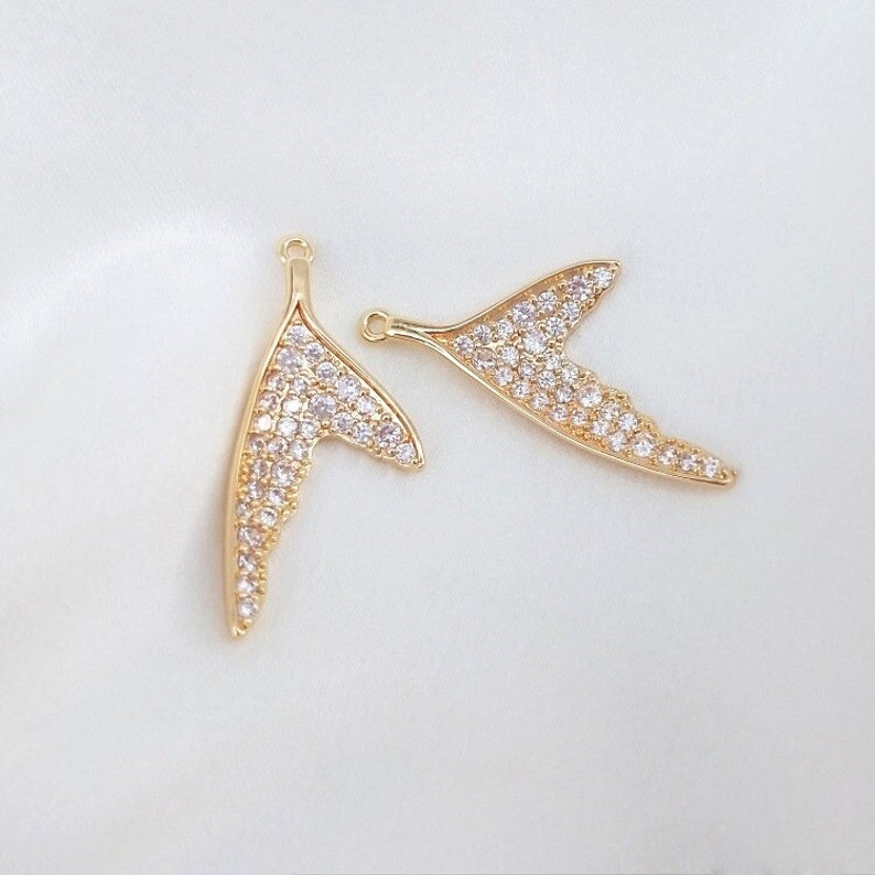 4pcs Mermaid Tail CZ Pave Charm Pendant , Tail Zircon Connector Pendant, Tail Jewelry Making, Zircon Material Craft Supplies