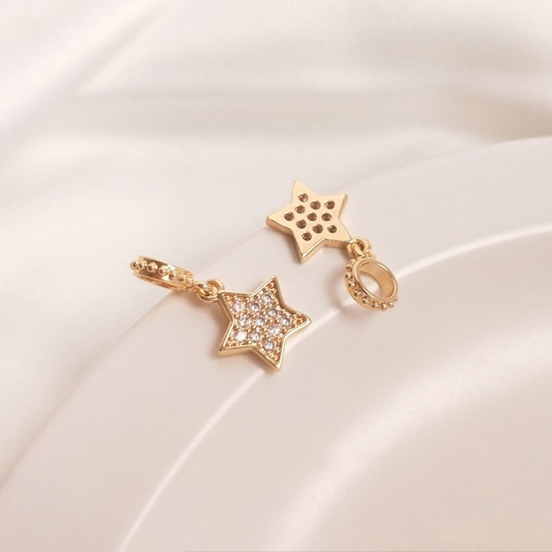 10pcs stars, moon, cross cz pave charm, bracelet necklace pendant, brass gold plated, heart pave charm, Material Craft Supplies