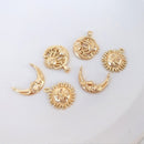 10pcs moon, sun face cz pave charm pendant, brass gold plated Material Craft Supplies