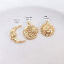 10pcs moon, sun face cz pave charm pendant, brass gold plated Material Craft Supplies