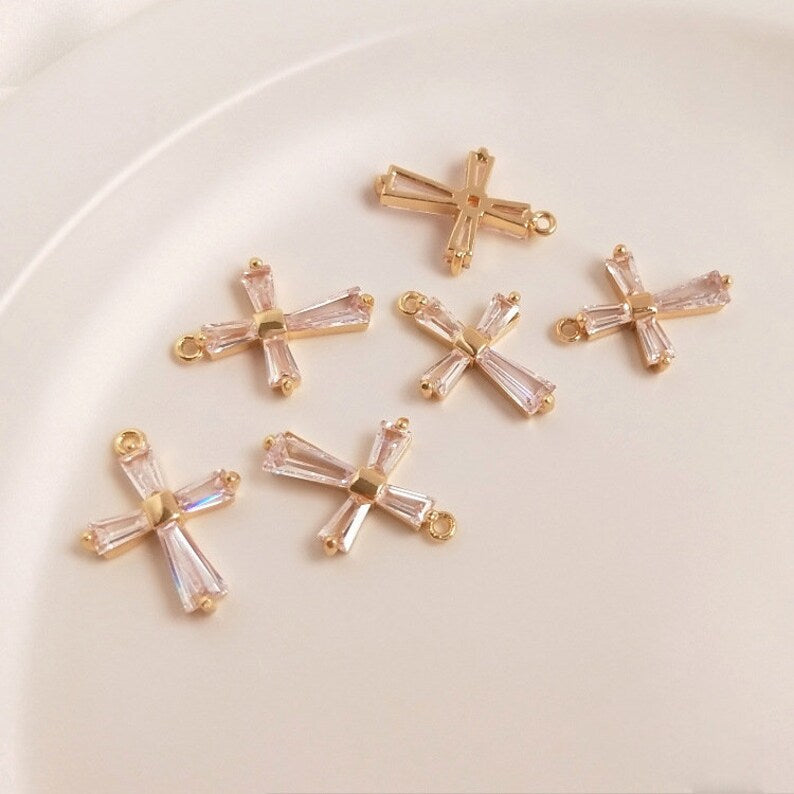 2pcs CZ Pave cross Charm Pendant, 19x14.5mm Zircon cross Pendant, Jewelry Making, Zircon cross Material Craft Supplies