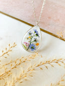 Preserved wild flower pendant necklace on 22k silver plated fine chain / boho chic / pressed flowers / jewellery / floral