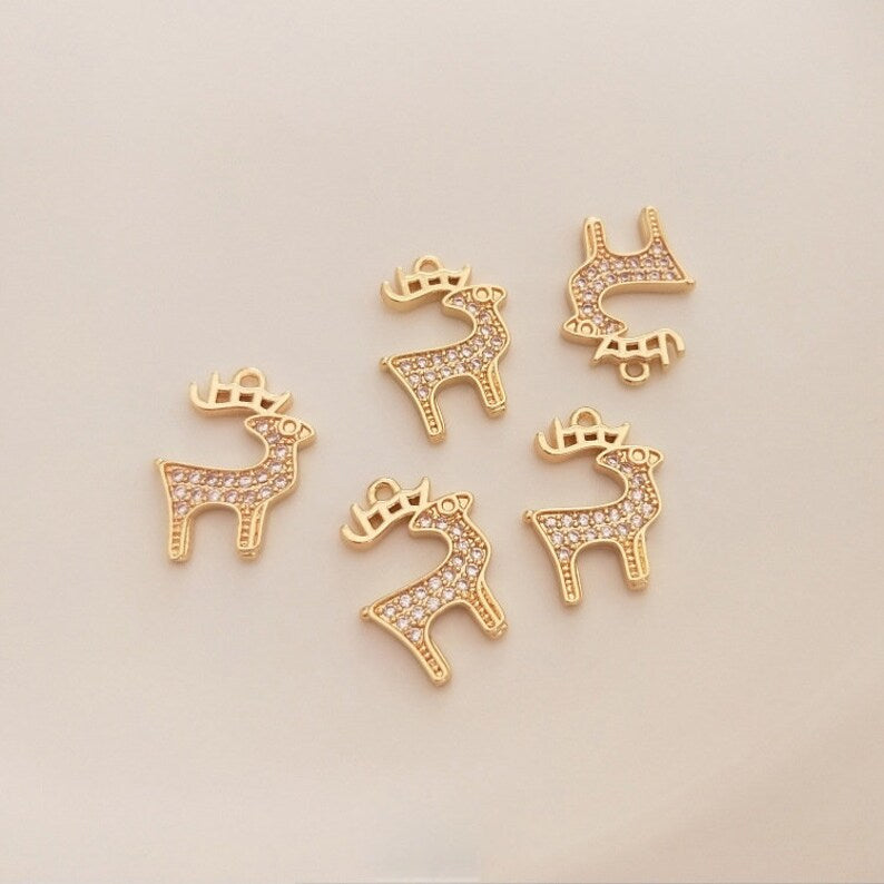 10pcs deer CZ Pave Charm, 12x16mm deer Zircon Pendant , Jewelry Making, Zircon Material Craft Supplies