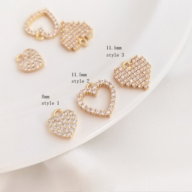 10pcsheart Zircon Pendant Charm, heart CZ Pave Connector Pendant, heart DIY Finding Jewelry