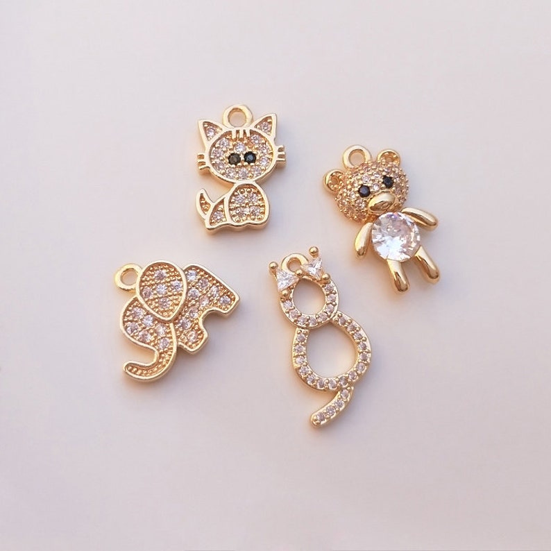 10pcs cute bear, baby elephant Zircon Pendant Charm, cat CZ Pave Connector Pendant, heart DIY Finding Jewelry