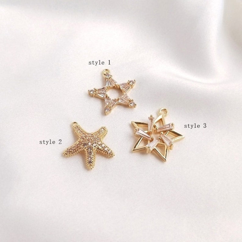 4pcs Pentagram, hexagram, starfish CZ Pave Charm, pendant Zircon Charm CZ Pave Pendant Charm, DIY earrings necklace pendant Jewelry Making