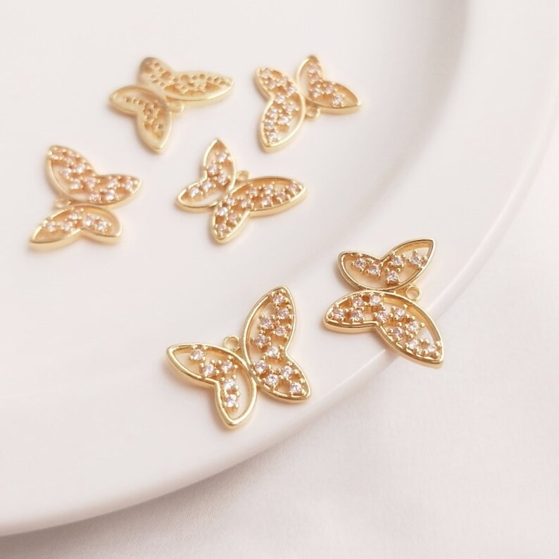 10pcs butterfly 15mm CZ Pave Charm, Zircon butterfly Connector, Zircon Jewelry Making, Material Craft Supplies