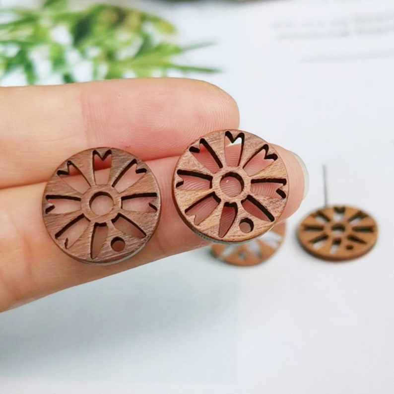 10pcs Flower Shape Wood Earrings, Ear Wire, Earrings Post, Bar Wood Earrings Studs,Diy Jewelry Accessories Craft Supplies