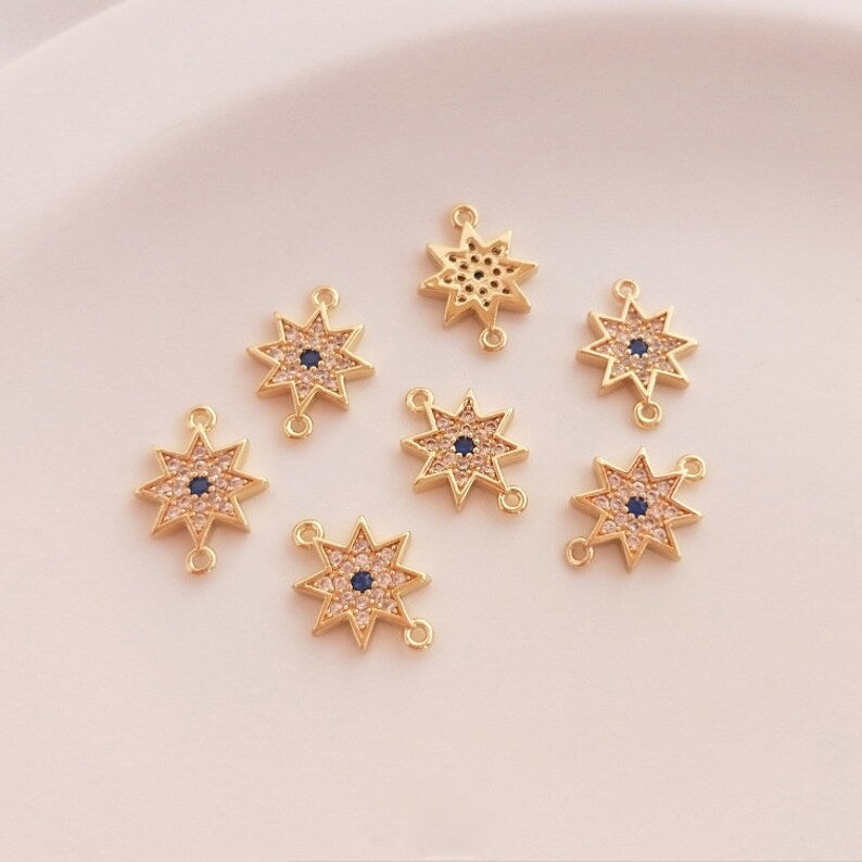 10pcs eight-pointed star cz pave charm, star pendant, brass gold plated, star charm, Material Craft Supplies