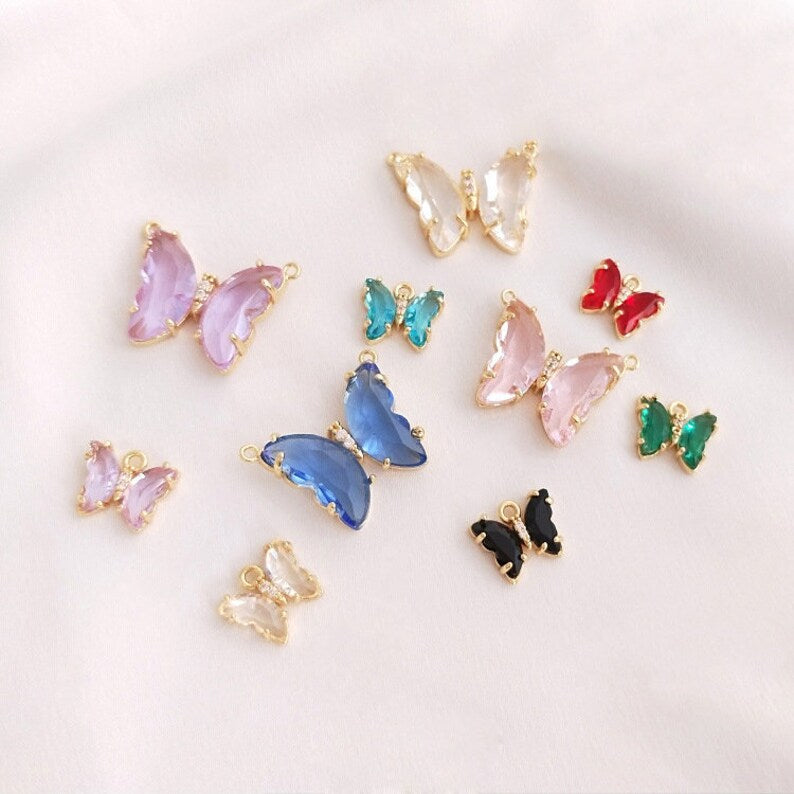 10pcs Butterfly CZ Pave leaf Charm, Butterfly Zircon Pendant, Butterfly Charm, DIY Earring makings