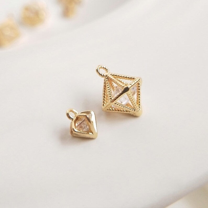 10pcs gold cone cz pave charm pendant, Zircon pendant, DIY Jewelry Making