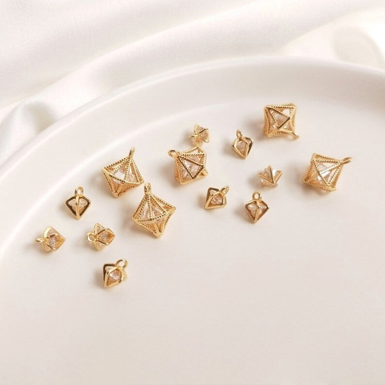 10pcs gold cone cz pave charm pendant, Zircon pendant, DIY Jewelry Making