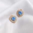 2pcs blue heart CZ Paved Charm, Gold Plated Brass Earring Findings, Heart cubic charm, Heart Color retention charm