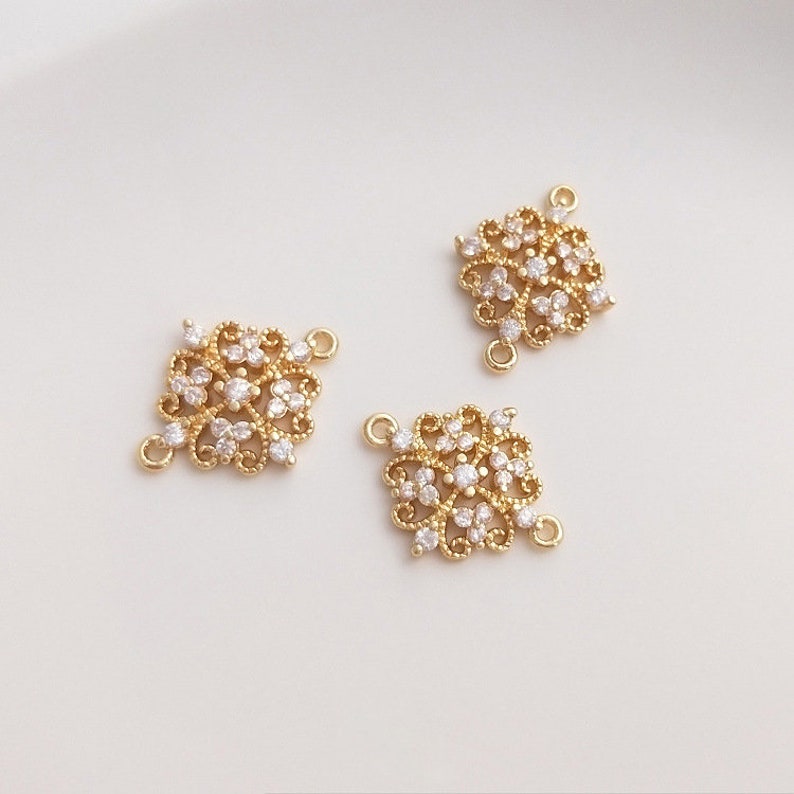 10pcs clover CZ Paved bee Charm, Gold Plated Brass Earring Findings, shape cubic charm, four-leaf clover Cubic zirconia pendant