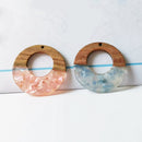 4pcs Epoxy Resin Pendants, Semi Translucent White Resin Findings, Wood and Resin Pendant, Color Blocked, Large Round Charm