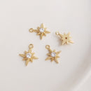 10pcs eight-pointed star CZ Paved bee Charm, Gold Plated Brass Earring Findings, shape cubic charm, zirconia pendant