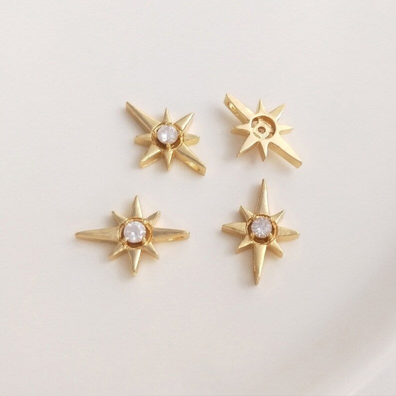 10pcs eight-pointed star CZ Paved bee Charm, Gold Plated Brass Earring Findings, shape cubic charm, zirconia pendant