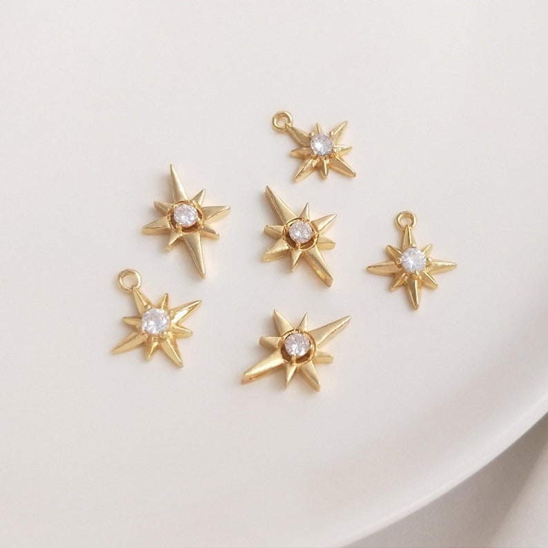 10pcs eight-pointed star CZ Paved bee Charm, Gold Plated Brass Earring Findings, shape cubic charm, zirconia pendant