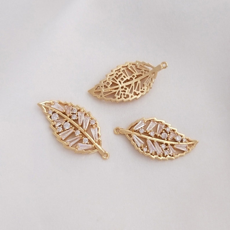 4pcs leaves cz pave Leaves pendant charm, brass gold plated necklace pendant, pave charm