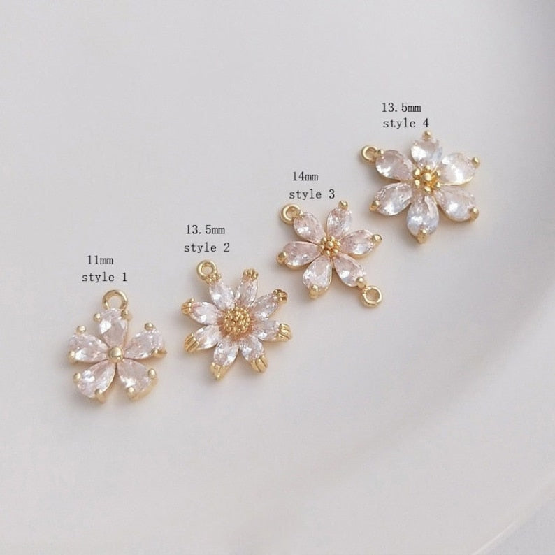 10pcs daisy CZ Pave Charm, CZ Zircon six-petaled flower Pendant Charm, flower Jewelry Making, Material Craft Supplies