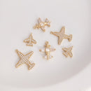 10pcs Small airplane CZ Paved Charm, Gold Plated Brass Earring Findings, shape cubic charm, airplane zirconia pendant