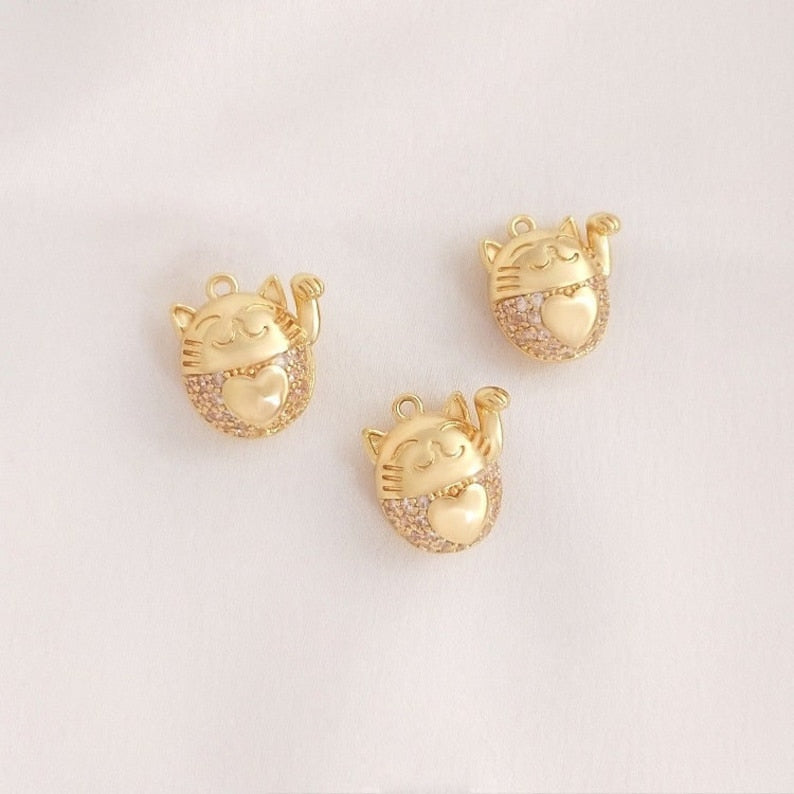 4pcs cute cat CZ Pave Charm, Zircon cat Pendant, cat Jewelry Making, Material Craft Supplies