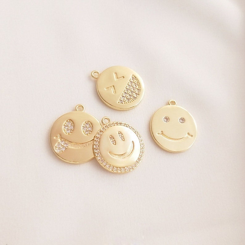 4pcs smiley face CZ Pave pendant, 17x1.8mm smiley Charm, Zircon Jewelry Making, Nickel free