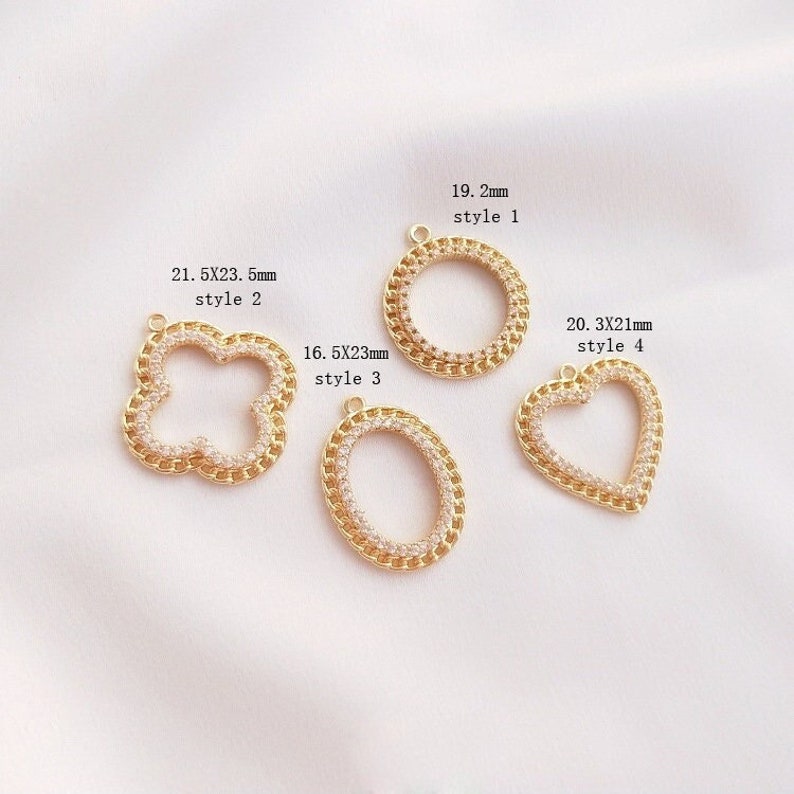 10pcs teardrop, heart, oval, clover CZ Pave pendant Charm, Zircon Jewelry Making, Nickel free