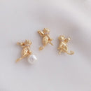 10pcs Cute cat, pearl needle CZ Pave pendant Charm, cat Zircon Jewelry Making, Nickel free