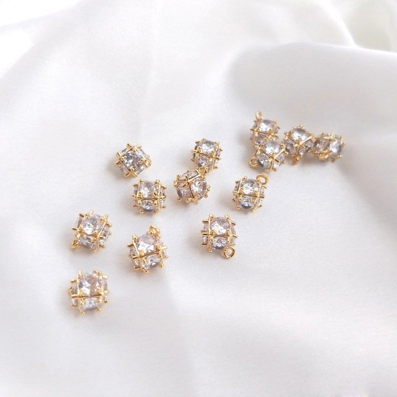 10pcs cz pave charm pendant, Zircon pendant, gold plated, real gold zircon pendant, diy handmade jewelry bracelet pendant