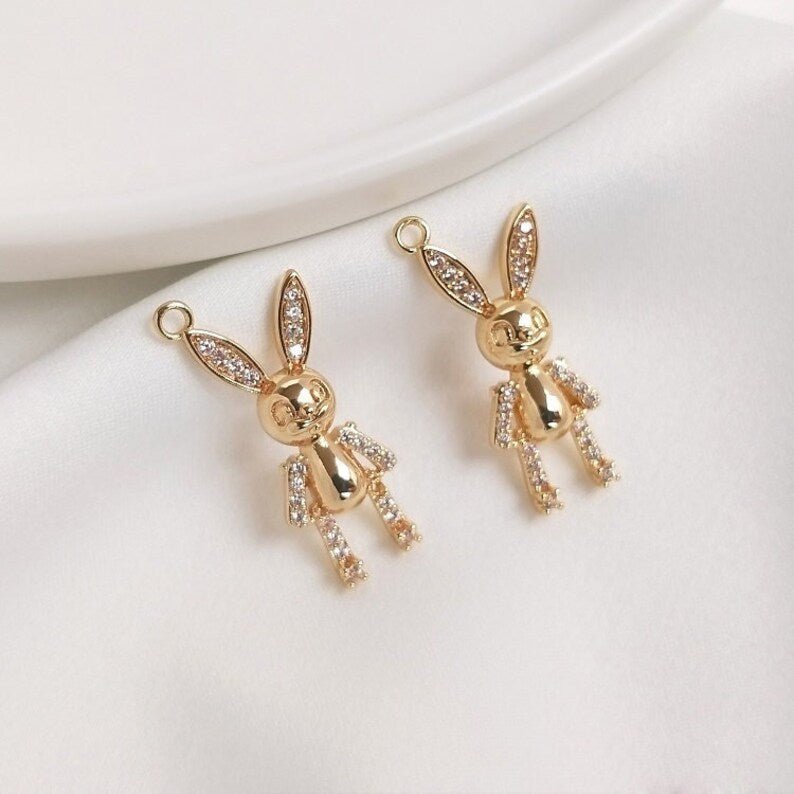 4pcs cute bunny CZ Pave Charm Pendant, bunny Zircon Connector Pendant, Jewelry Making, Zircon Material Craft Supplies